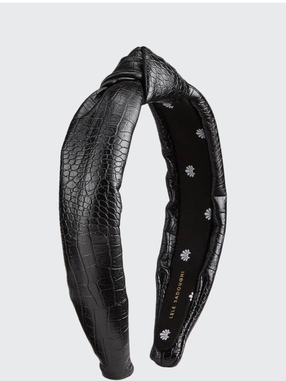 Lele Sadoughi Black Croc-Embossed Knotted Headband